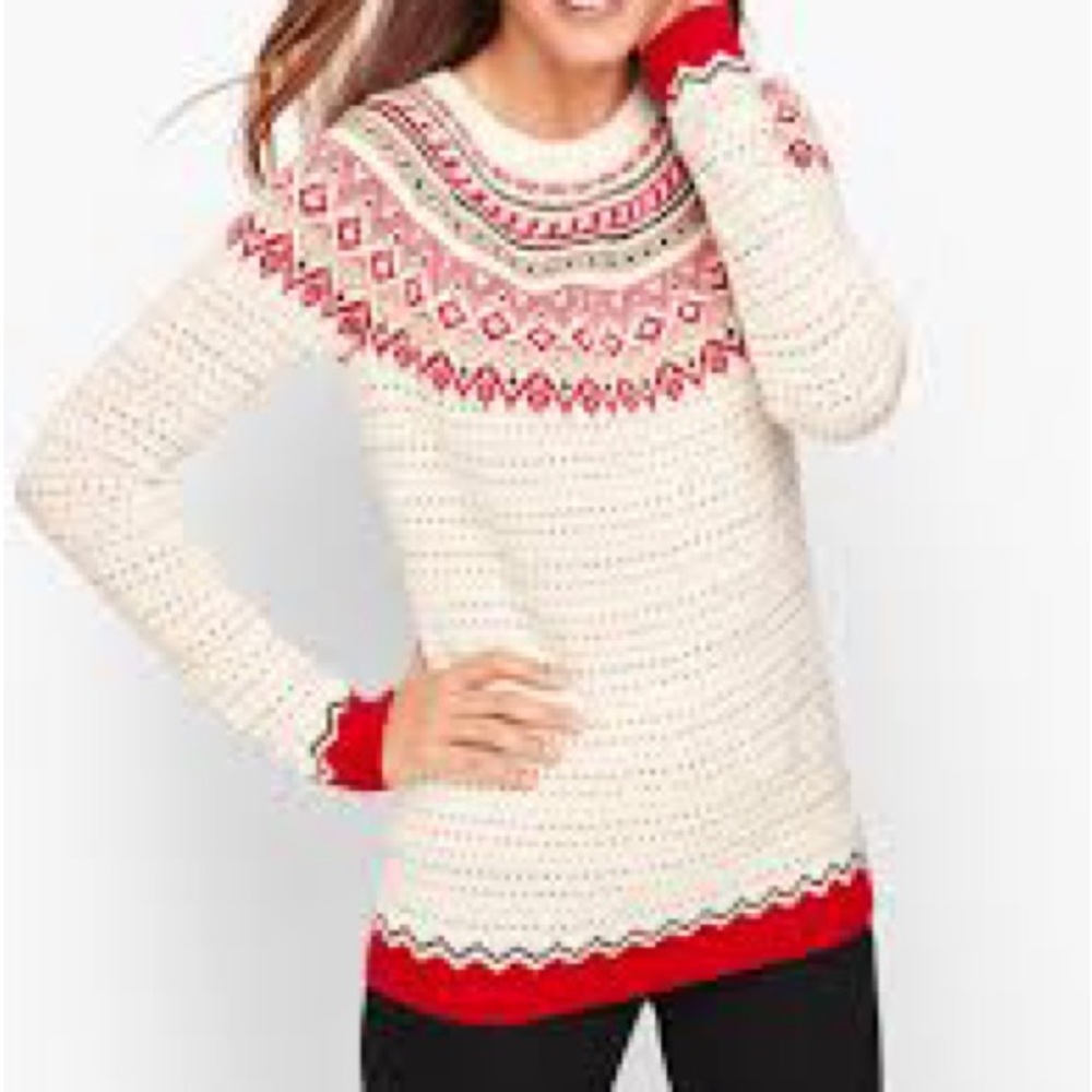 Talbots‎ Fair Isle Holiday Sweater wool blend Christmas sweater size XS